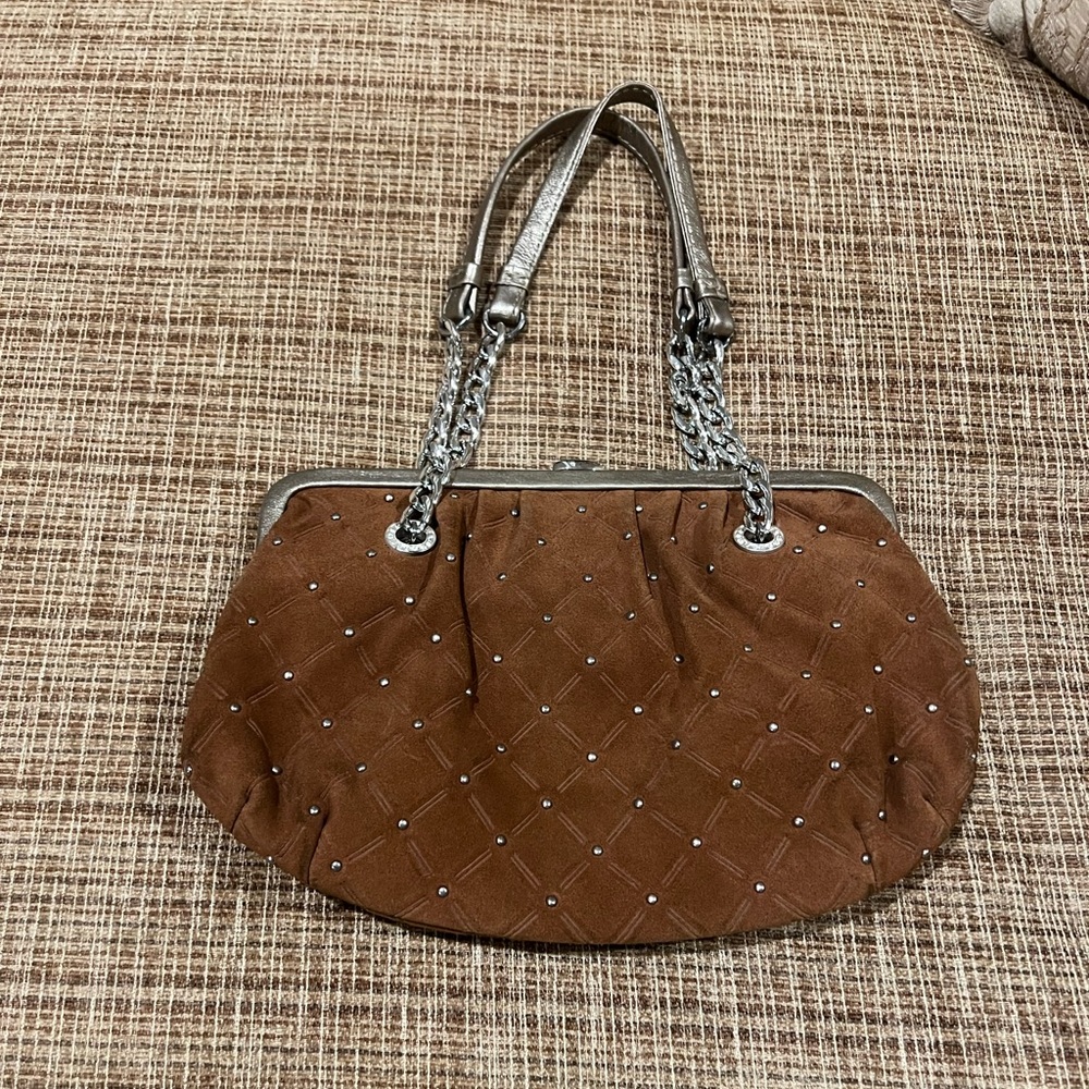 Michael kors suede bag with studs and metallic leather straps